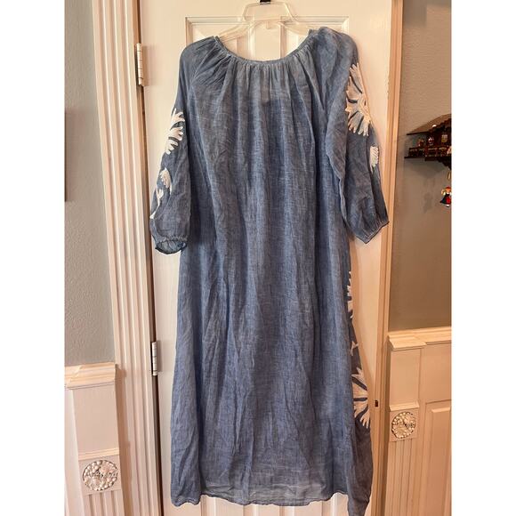 Dolma Cotton Floral Tunic Shift Maxi Dress Botanical Boho Hippie Coastal Sheer - Picture 3 of 10